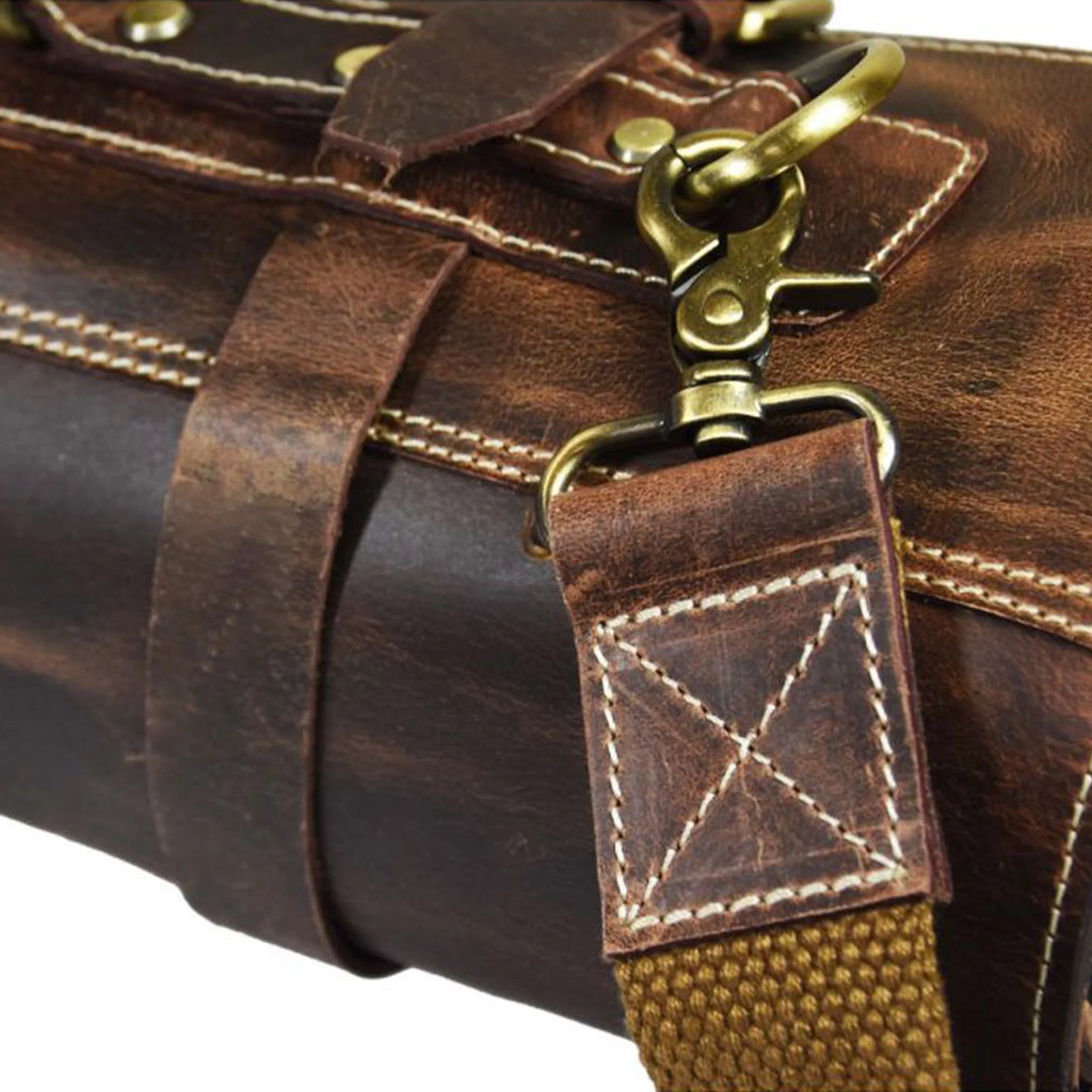 Walnut Brown Leather Knife Roll Storage Bag E8420