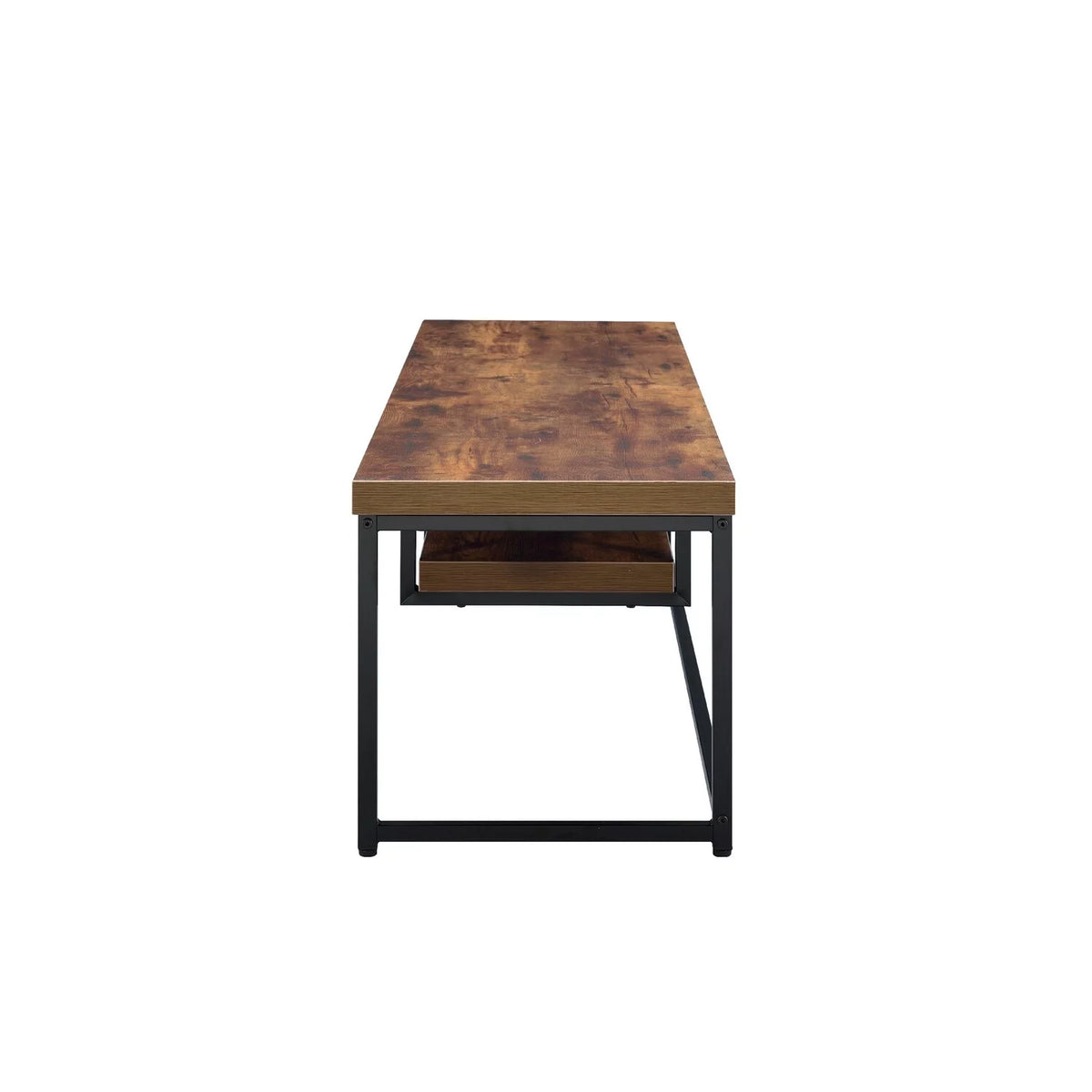 Brown Black Rectangular Wood Metal TV Stand with One Shelf F57123