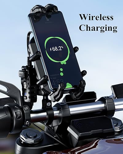 Motorcycle Phone Mount with 15W Wireless Charger & USB-C P270