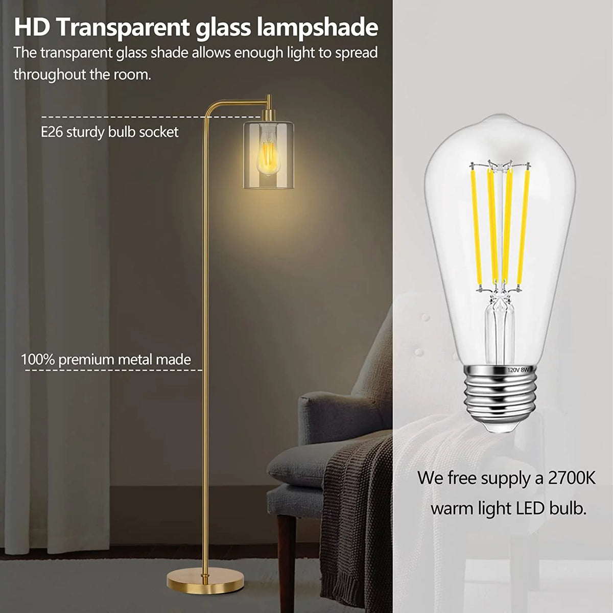 67” Gold Industrial Floor Lamp P354902