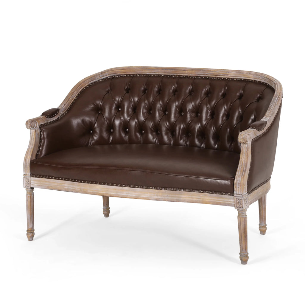 Dark Brown Faux Leather Loveseat H4562