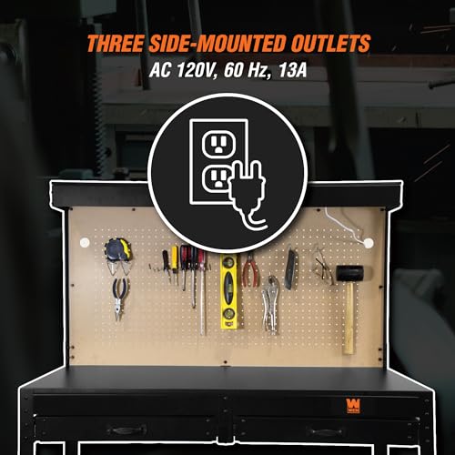 48-Inch Black Workbench with Power Outlets and Light N293