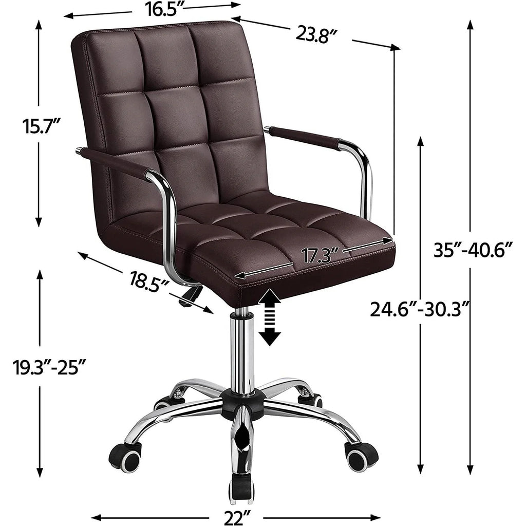 Dark Brown Faux Leather Mid-Back Office Chair with Wheels X77629