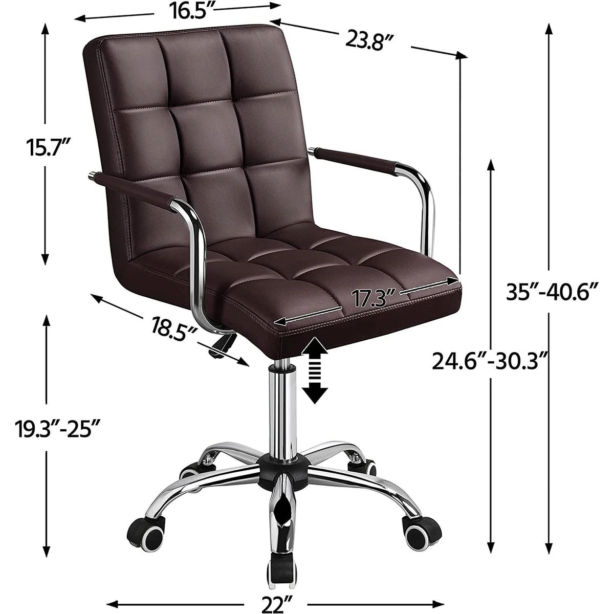 Dark Brown Faux Leather Mid-Back Office Chair with Wheels X77629