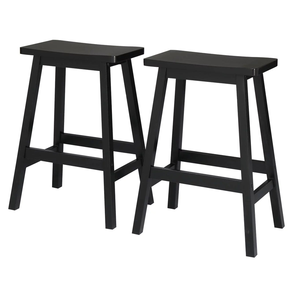 Set of 4 Black Wooden Saddle Seat Bar Stools Q4786