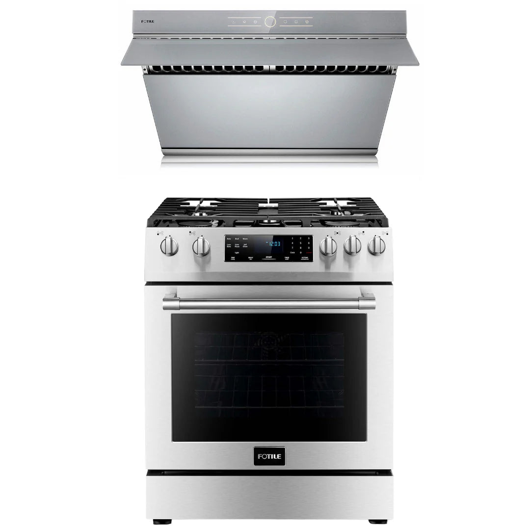 30 In. Gas Range and 30 In. Range Hood with Touch Buttons, 850 CFM T408110