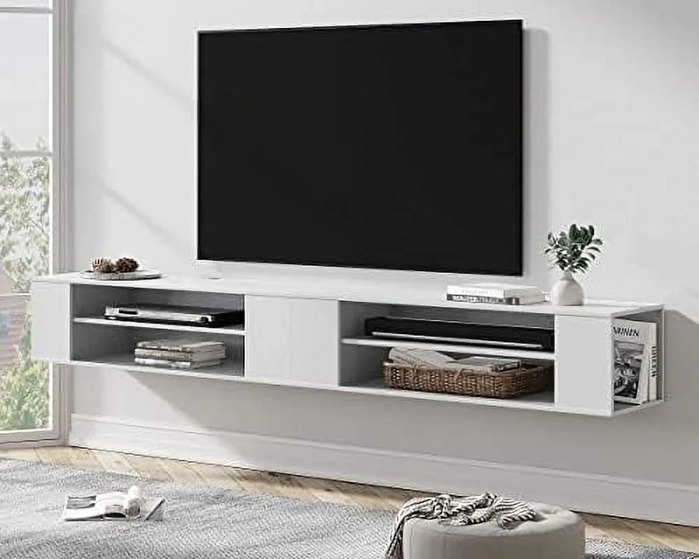 79 inch Floating TV Stand Wall Mounted Wood TV Cabinet Media Console Grey White G544392