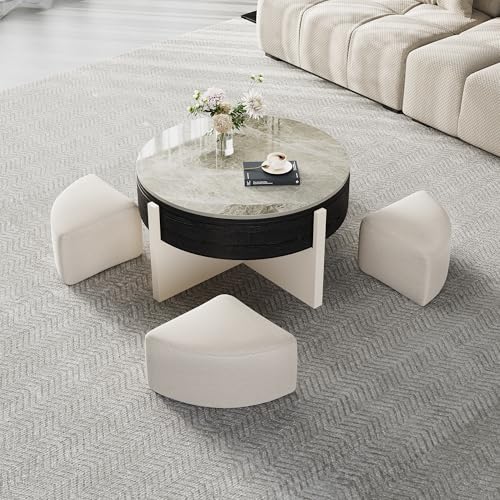 Round Lift Top Coffee Table with Stools and Storage G2195