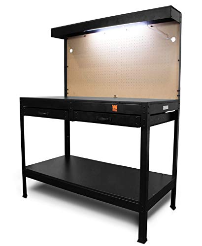 48-Inch Black Workbench with Power Outlets and Light N293