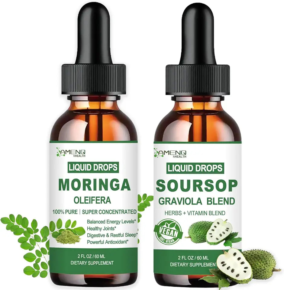 2 Pack Organic Moringa Supplement + Soursop Graviola Liquid Drops Y913