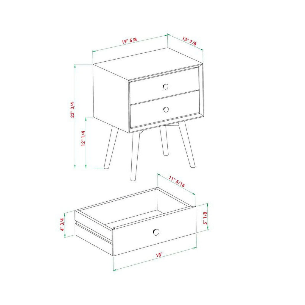 2-Piece Solid Pine Wood Nightstand Set in Walnut U528