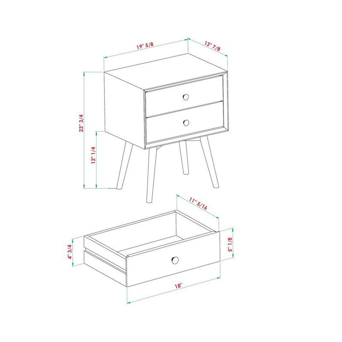 2-Piece Solid Pine Wood Nightstand Set in Walnut U528