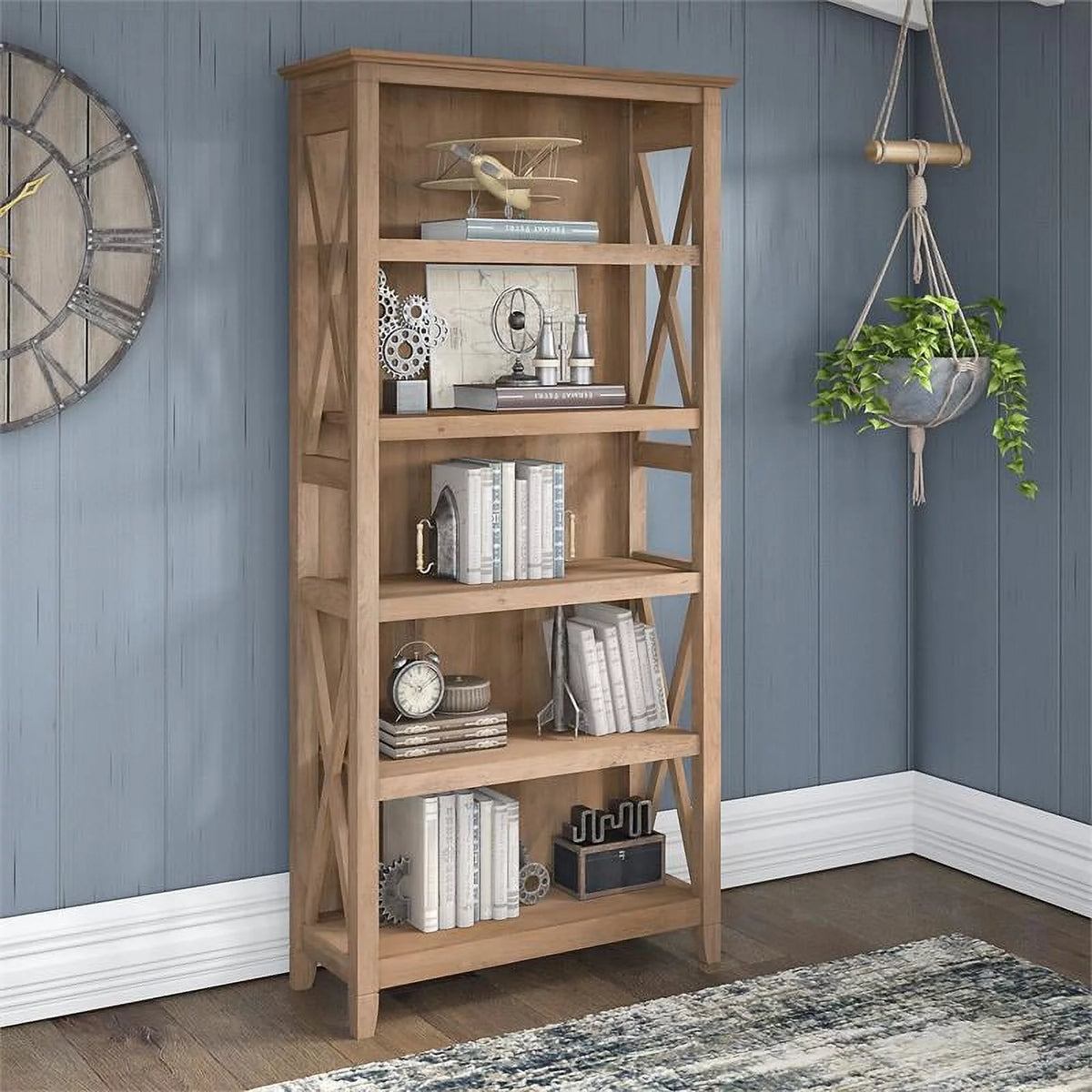 5-Shelf Reclaimed Pine Wood Bookcase V275410
