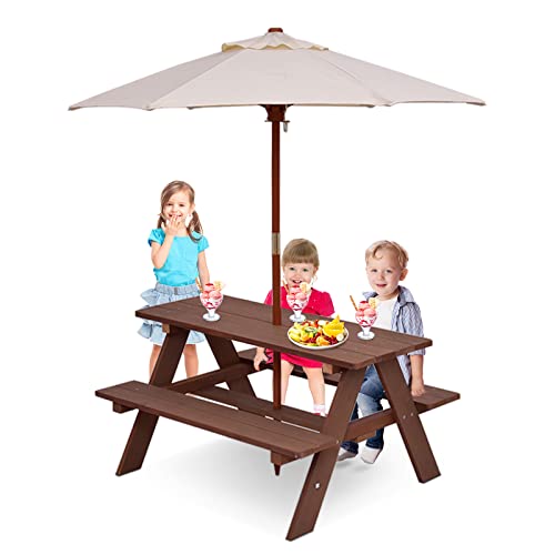 Kids Fir Wood Picnic Table and Chairs with Umbrella W2179