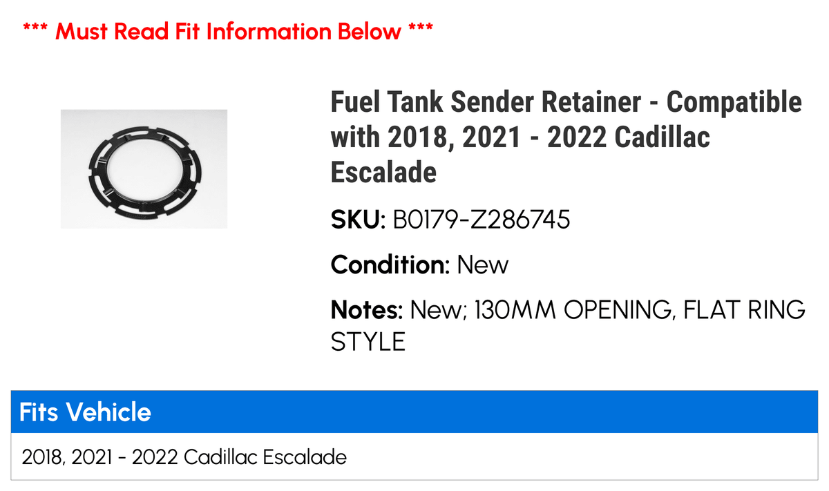 Fuel Tank Sender Retainer S461272