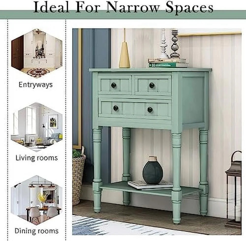 Narrow Console Table with Drawers and Bottom W466