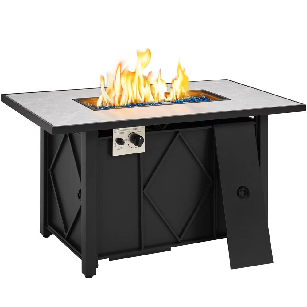 43in Propane Fire Pit Table with Ceramic Tabletop & Steel Base, Black A410987