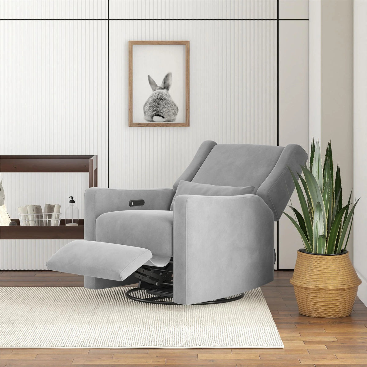 Gray Velvet Swivel Glider Recliner E620716