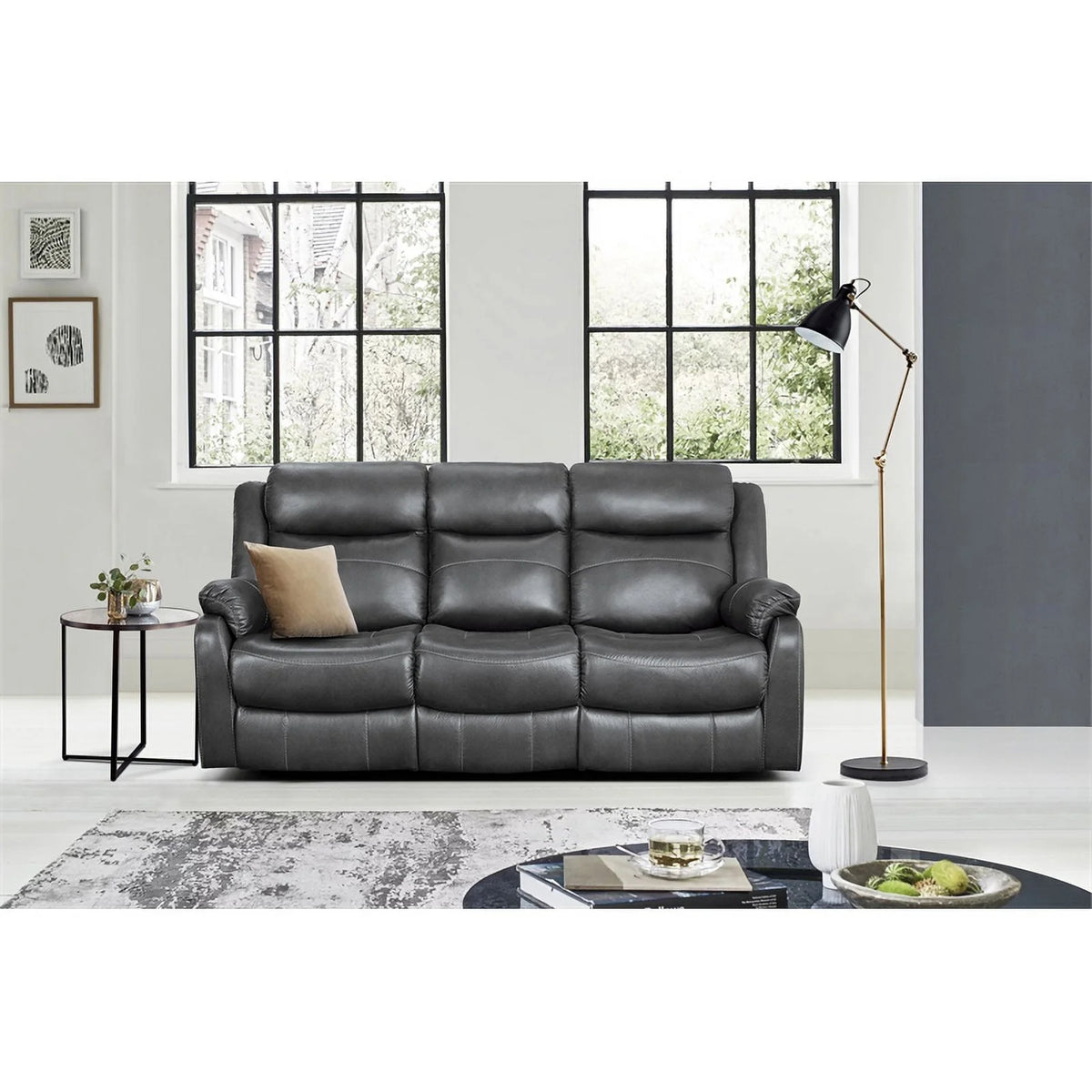 Dark Gray Double Reclining Sofa with Cup Holders V145855