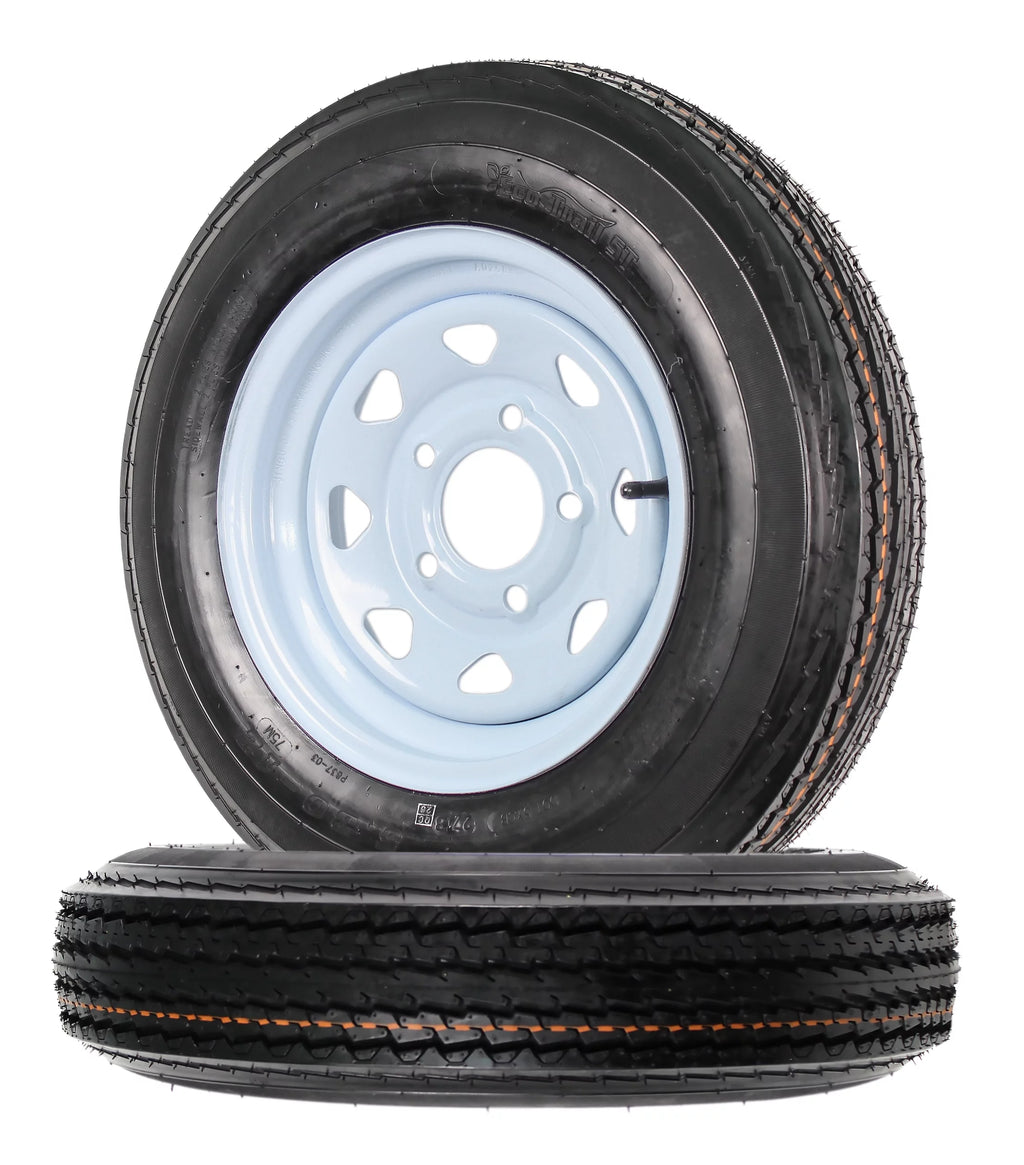 Two Trailer Tires On Rims 5.30-12 5 Hole White Spoke R5229