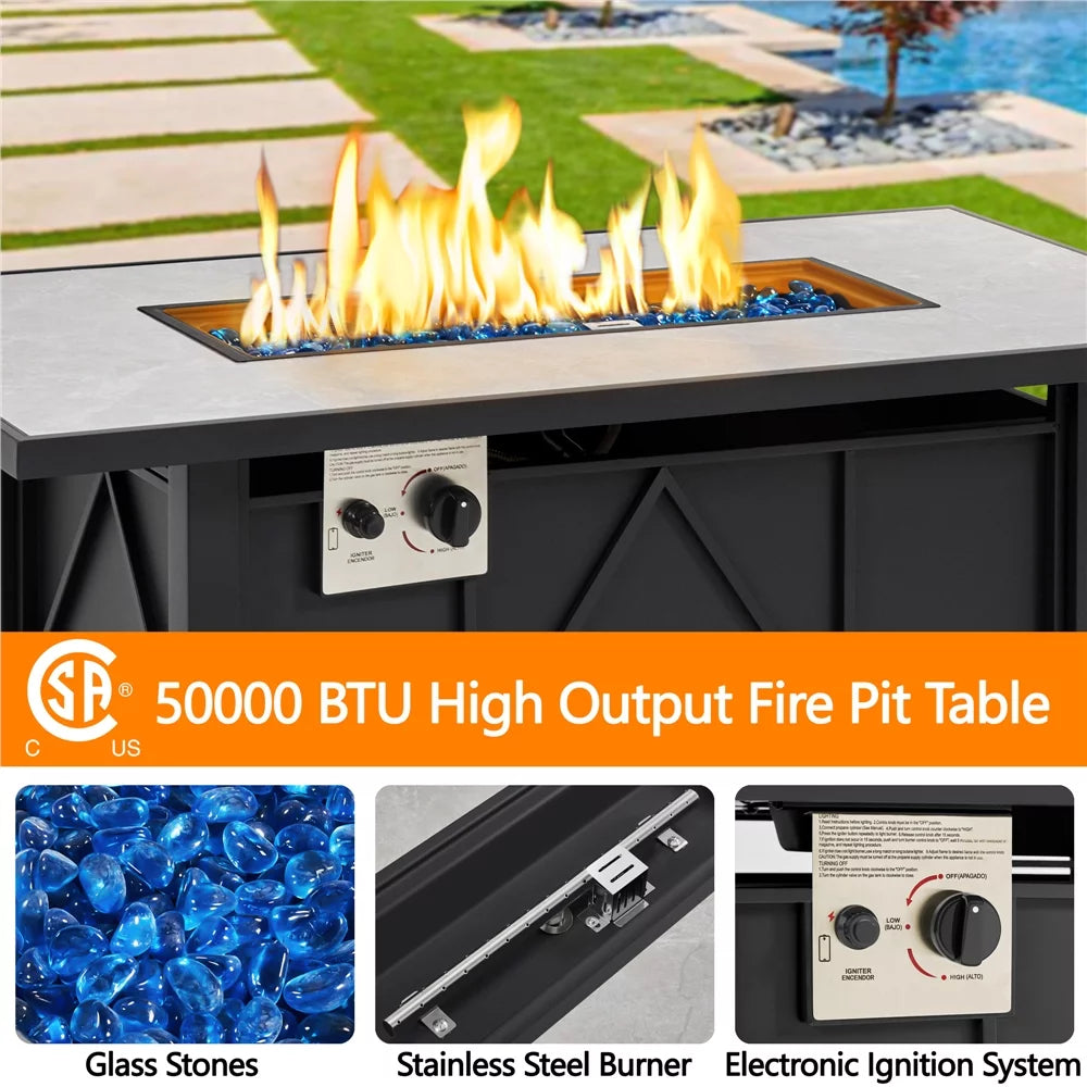 43in Propane Fire Pit Table with Ceramic Tabletop & Steel Base, Black A410987