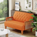 Light Grey Upholstered Loveseat with Rattan Armrest H123