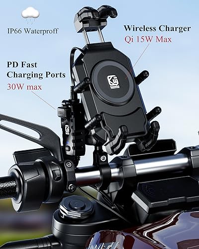 Motorcycle Phone Mount with 15W Wireless Charger & USB-C P270