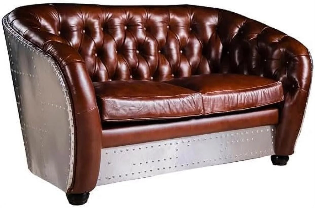 Vintage Leather Aluminum Loveseat Sofa H5853