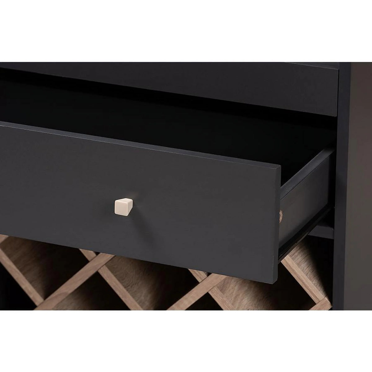 Dark Grey Oak Finished Wood Wine Cabinet R26955