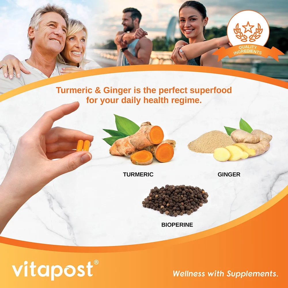 Turmeric & Ginger Supplement with BioPerine 60 Capsules N198