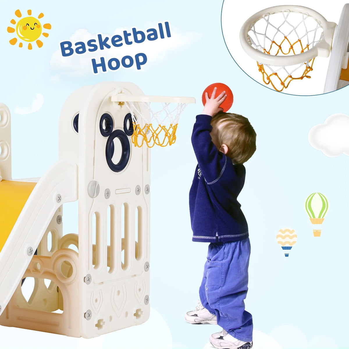 Plastic Toddler Slide with Basketball Hoop Y641414