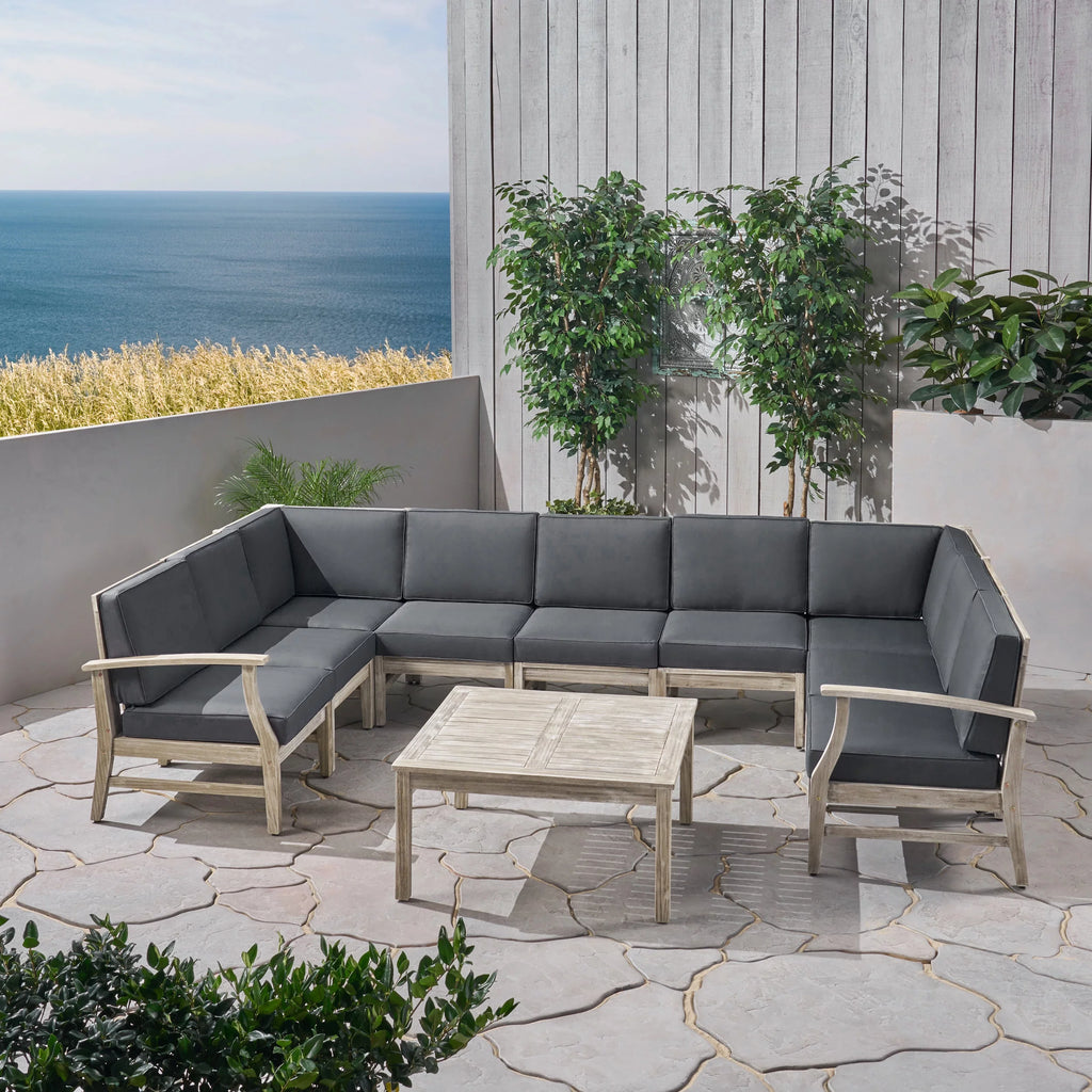 Light Gray Acacia Wood Outdoor Sofa Sectional Set H1510