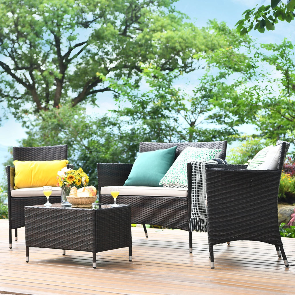 4 Pc Turquoise Cushioned Patio Rattan Conversation Furniture Set G20699