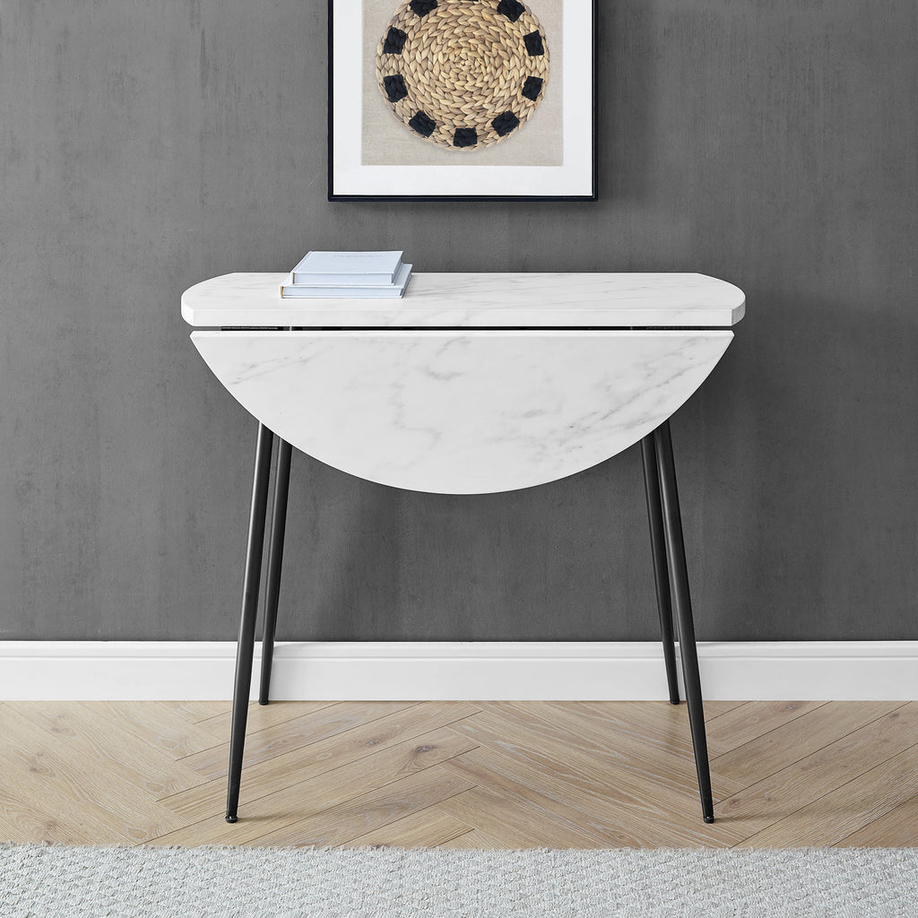 Modern Round Drop Leaf Faux White Marble Dining Table X7840