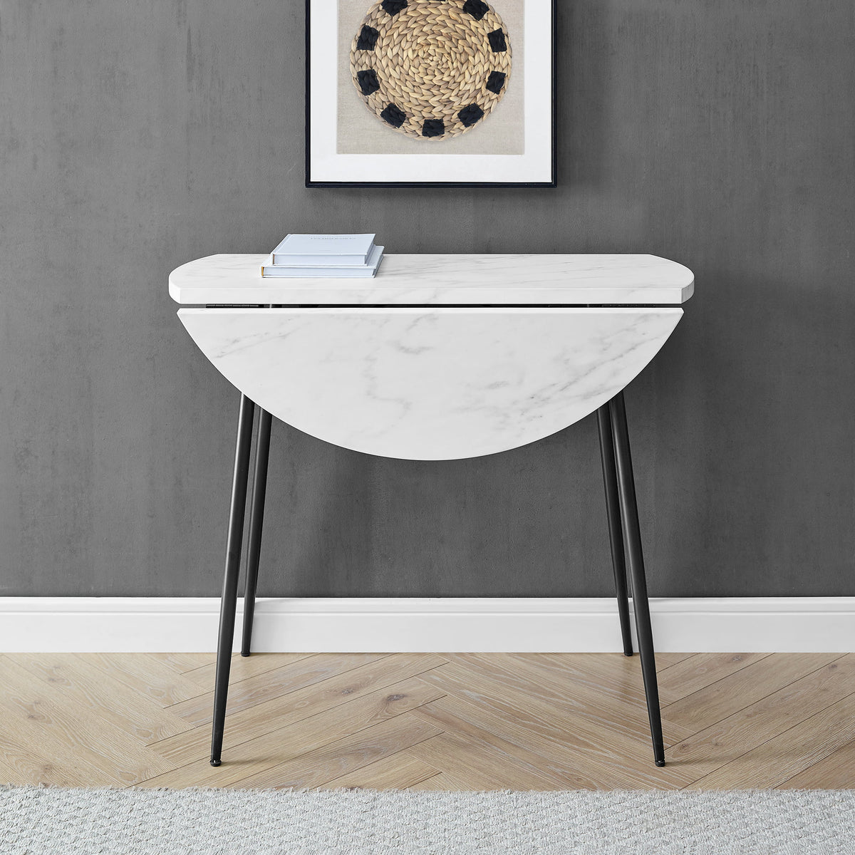 Modern Round Drop Leaf Faux White Marble Dining Table X7840