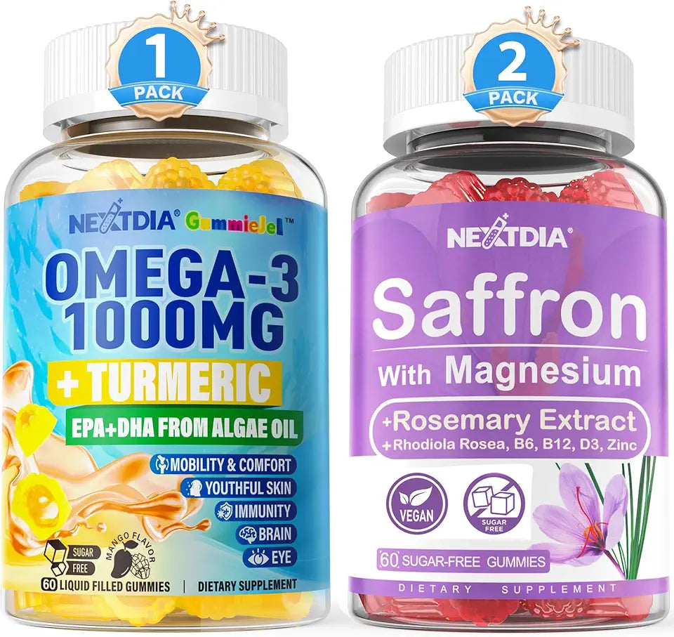 Vegan Omega-3 1000mg Turmeric Saffron Supplements Gummies K287493