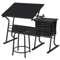 Black Adjustable Drafting Table with Storage Drawers and Stool G131604