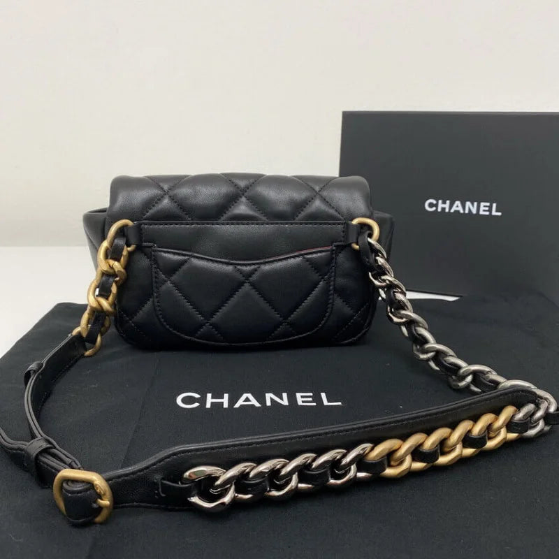 Black Lambskin Quilted Waist Bag F8748