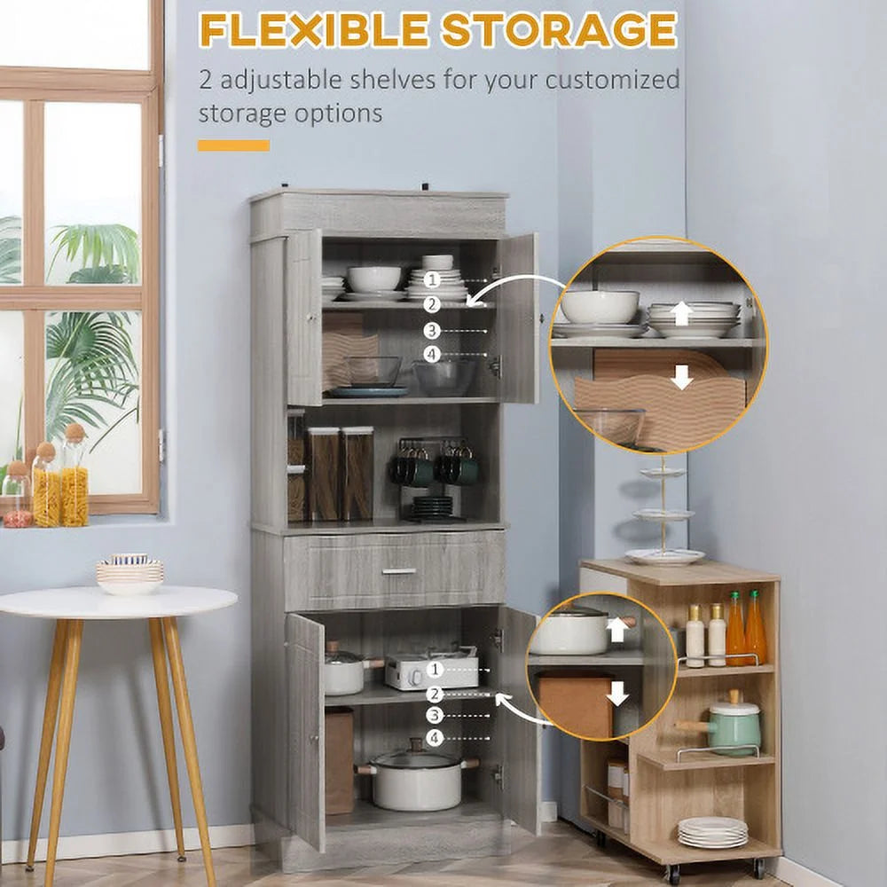 72" Kitchen Buffet with Hutch, Gray Wood Grain Q790