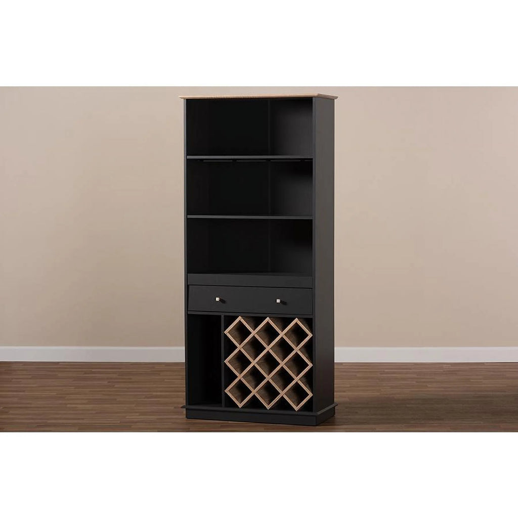 Dark Grey Oak Finished Wood Wine Cabinet R26955