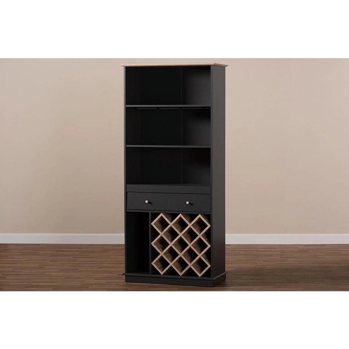 Dark Grey Oak Finished Wood Wine Cabinet R26955