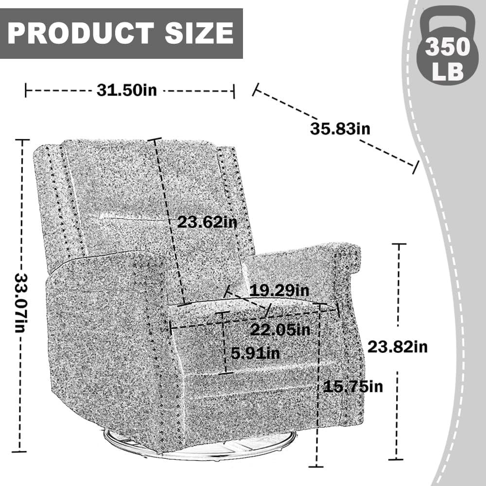 Black Teddy Fabric Swivel Recliner Chair I812016