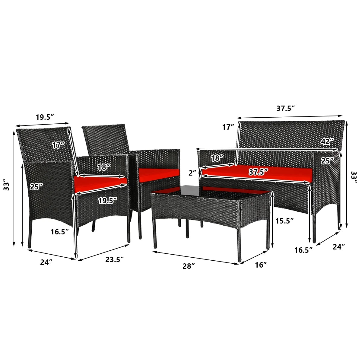 4 Pieces Patio Rattan Furniture Set Cushioned White H710219