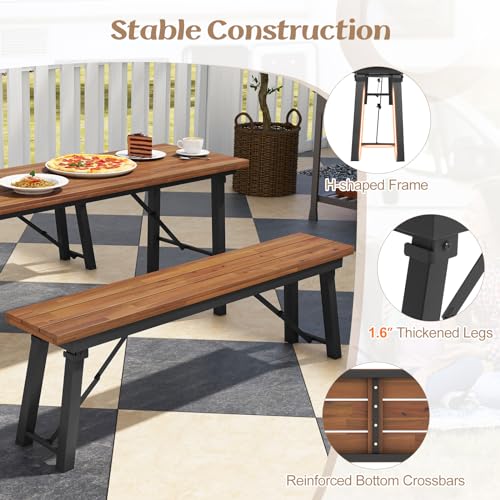 Foldable 59 Inches Narrow Outdoor Dining Table with Benches Q1041