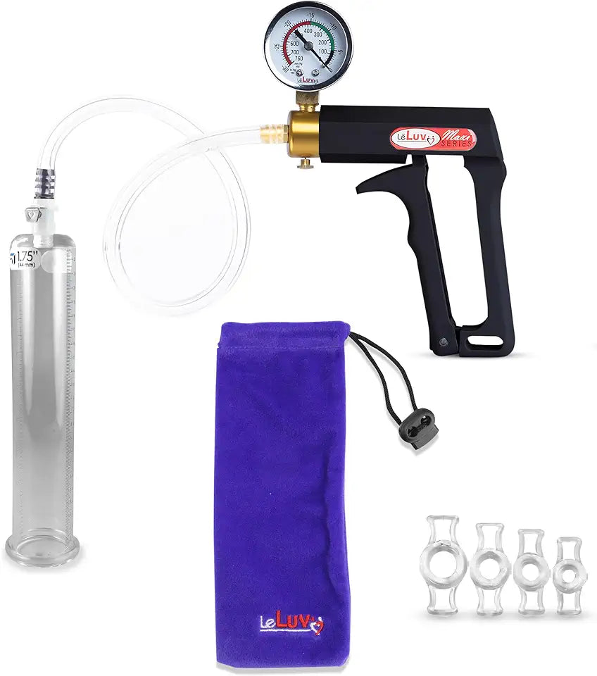 Black Penis Pump with Clear Hose, 4 Constriction Rings, 9 inch Cylinder C79217