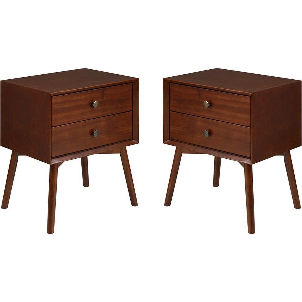 2-Piece Solid Pine Wood Nightstand Set in Walnut U528