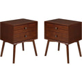 2-Piece Solid Pine Wood Nightstand Set in Walnut U528