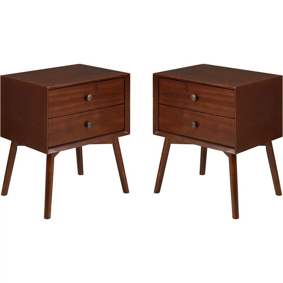 2-Piece Solid Pine Wood Nightstand Set in Walnut U528