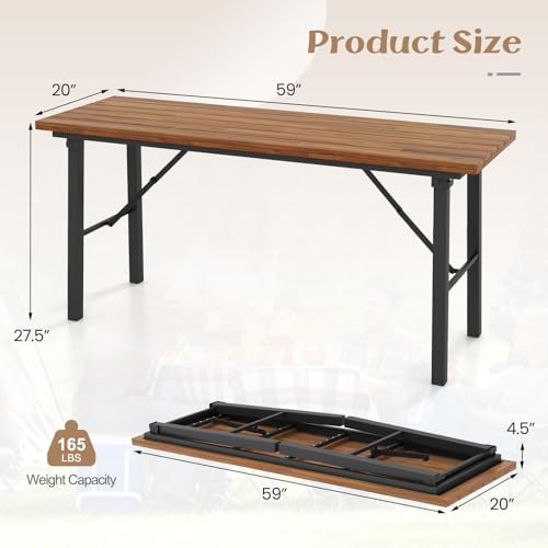 Foldable 59 Inches Narrow Outdoor Dining Table with Benches Q1041