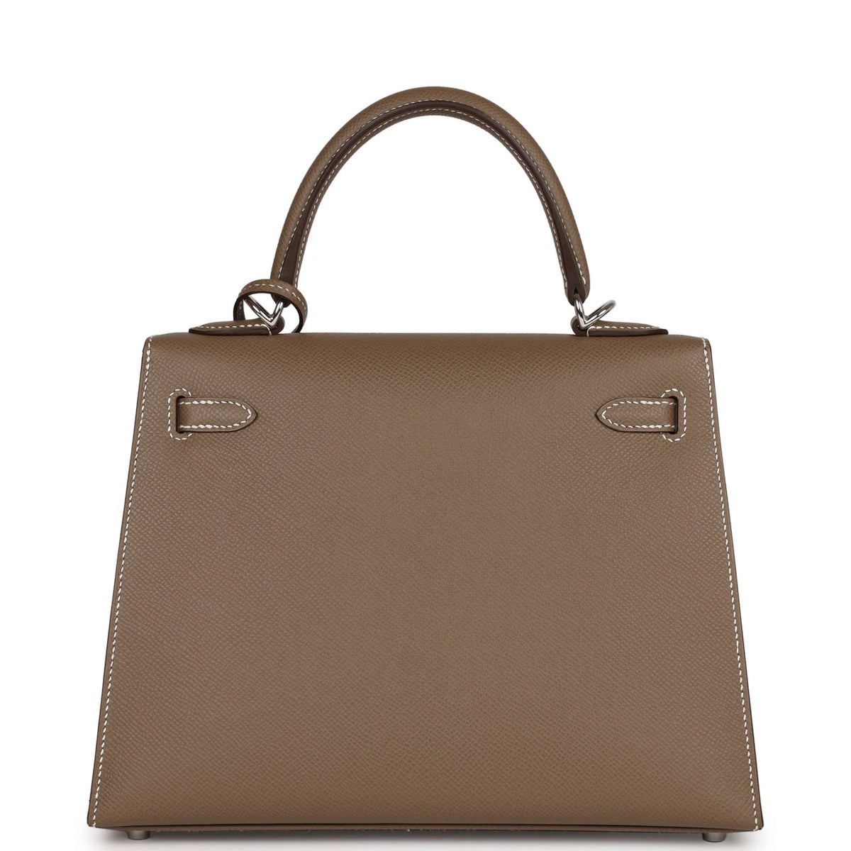 Kelly 25 Etoupe Epsom Palladium Hardware Bag A105
